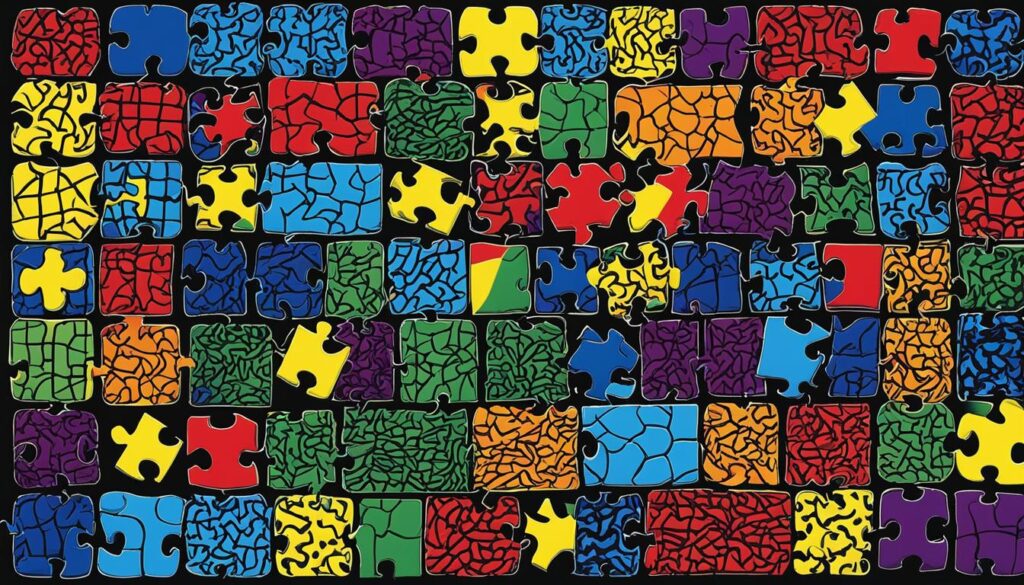 Mozaic colorat de piese de puzzle, ilustrație a diversității din spectrul autist