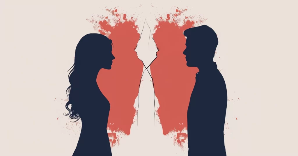 o ilustrație reprezentând divorțul. un bărbat și o femeie divorțând în vis. ilustratie artistica