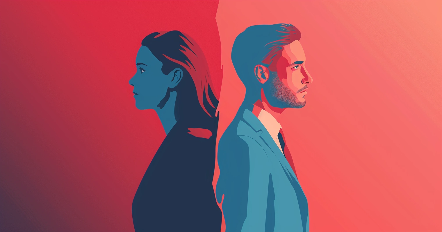 o ilustrație reprezentând divorțul. un bărbat și o femeie divorțând în vis.