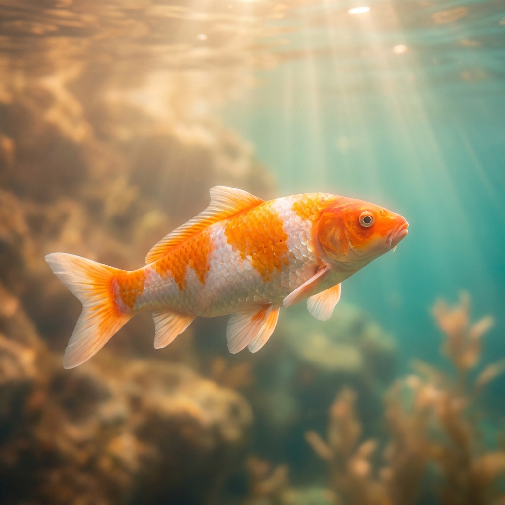 Pește koi grațios înotând în apă curată - simbolul visului cu pește