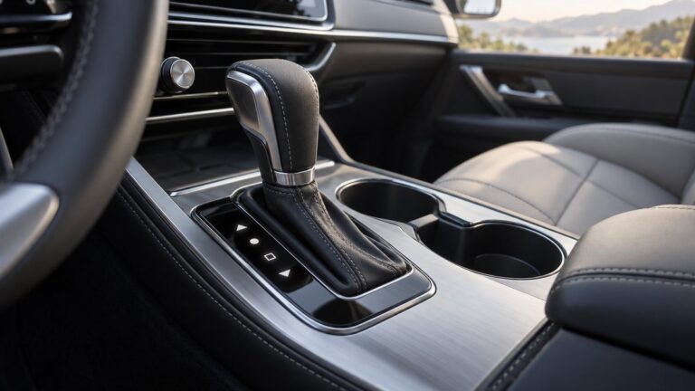 Schimbător de viteze pentru transmisie automată și consolă centrală într-un automobil modern.