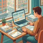 Freelancer calculând CASS pe laptop cu documente financiare - ghid PFA 2026