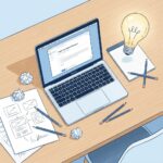 Concept de draft - birou cu documente si laptop cu email draft