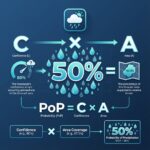 Infografic formula PoP probabilitate precipitații 50% șanse de ploaie explicat vizual