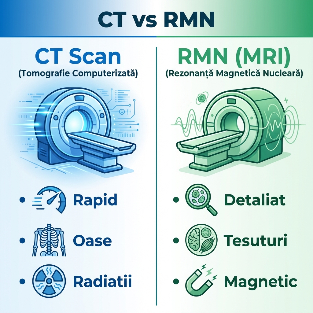 Infografic comparatie intre CT si RMN (MRI)