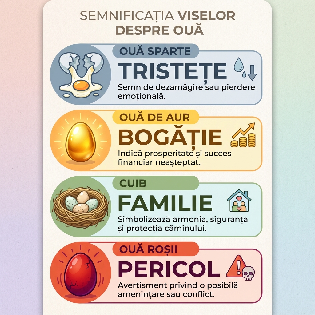 Infografic: Semnificația culorilor și stării ouălor în vis