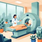 Aparat RMN modern cu pacient și medic în sala de examinare