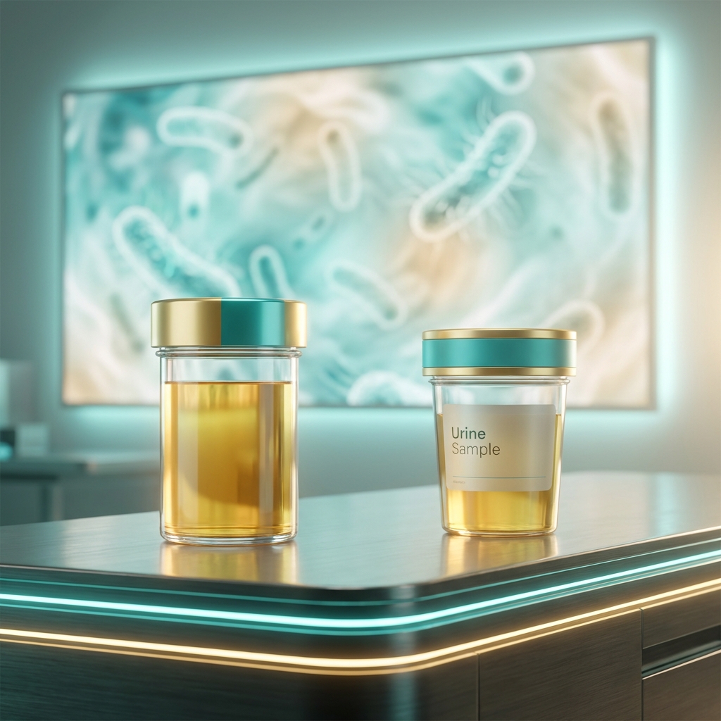 Premium 3D illustration of urine sample container in medical lab