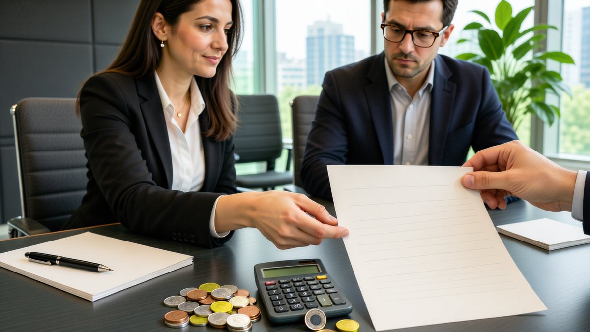 Un angajat discută cu un contabil despre fluturașul de salariu.