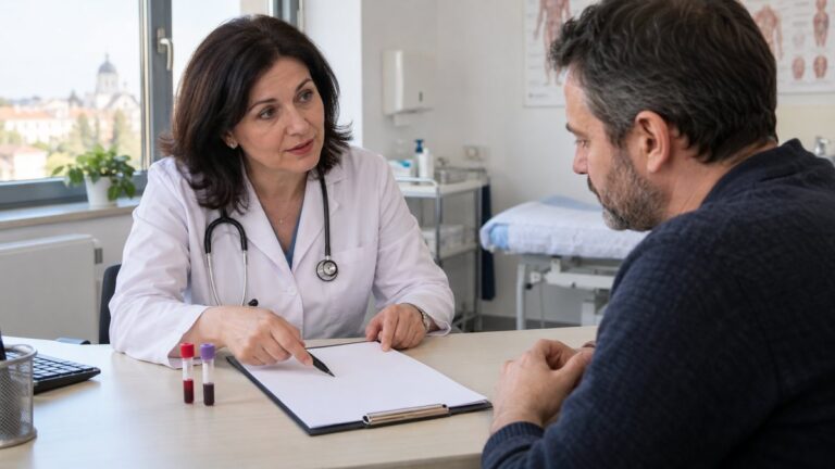 Un medic explică rezultatele unor analize suplimentare.
