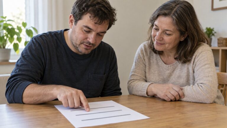 Un adult urmărește linii simple pe o foaie, alături de un tutore răbdător.