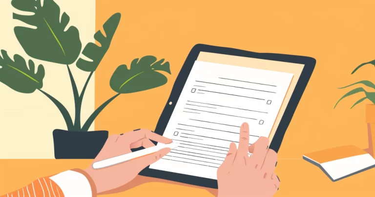 un desen reprezentand un fisier pdf pe o tableta digitala