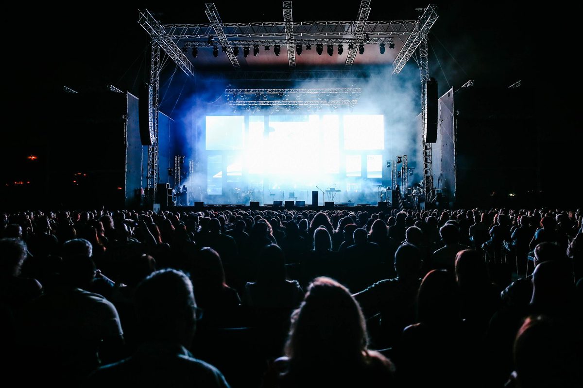 Public care privește un concert live, de la distanță