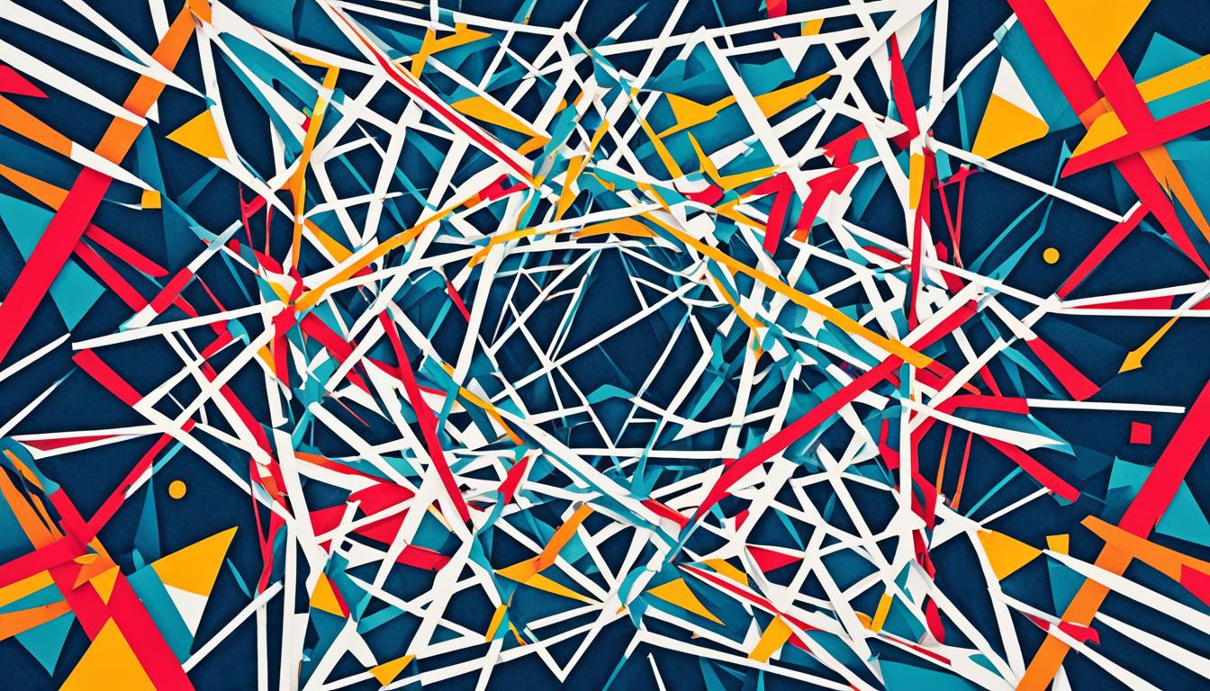 Ilustrație abstractă cu linii care se intersectează, analog drepte concurente