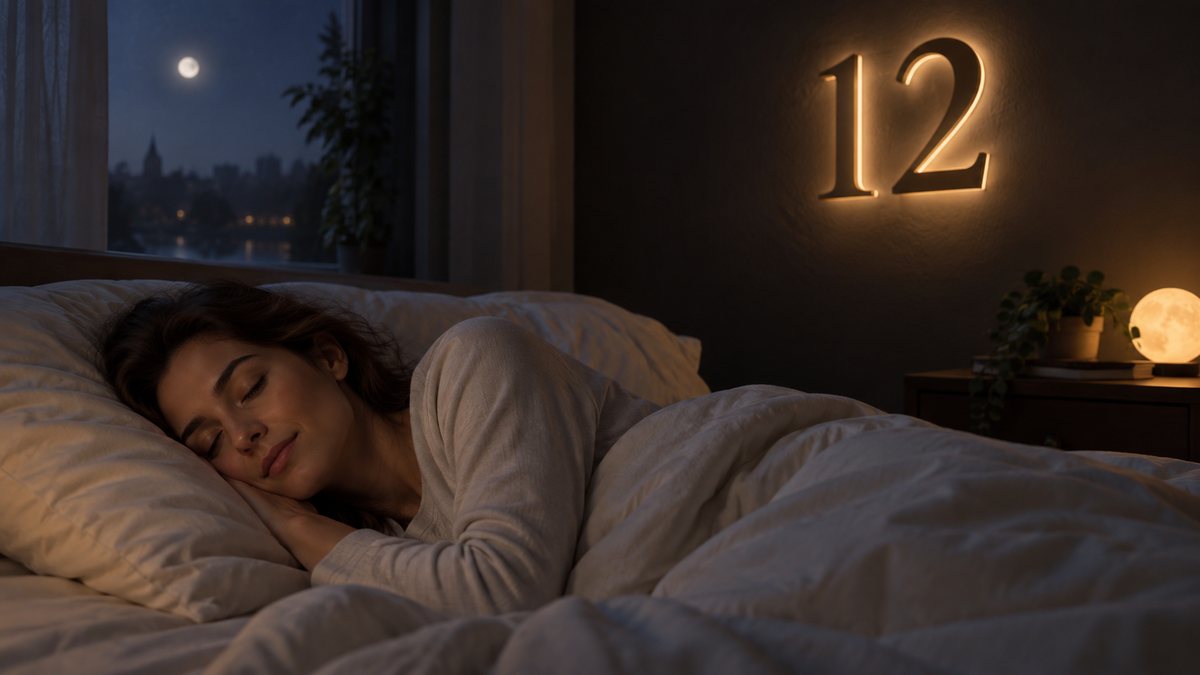 Numărul 12 luminează discret pe perete lângă un adult adormit.
