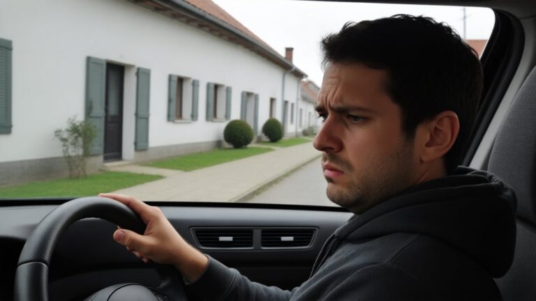 Un adult conduce o mașină fără embleme pe o stradă liniștită.