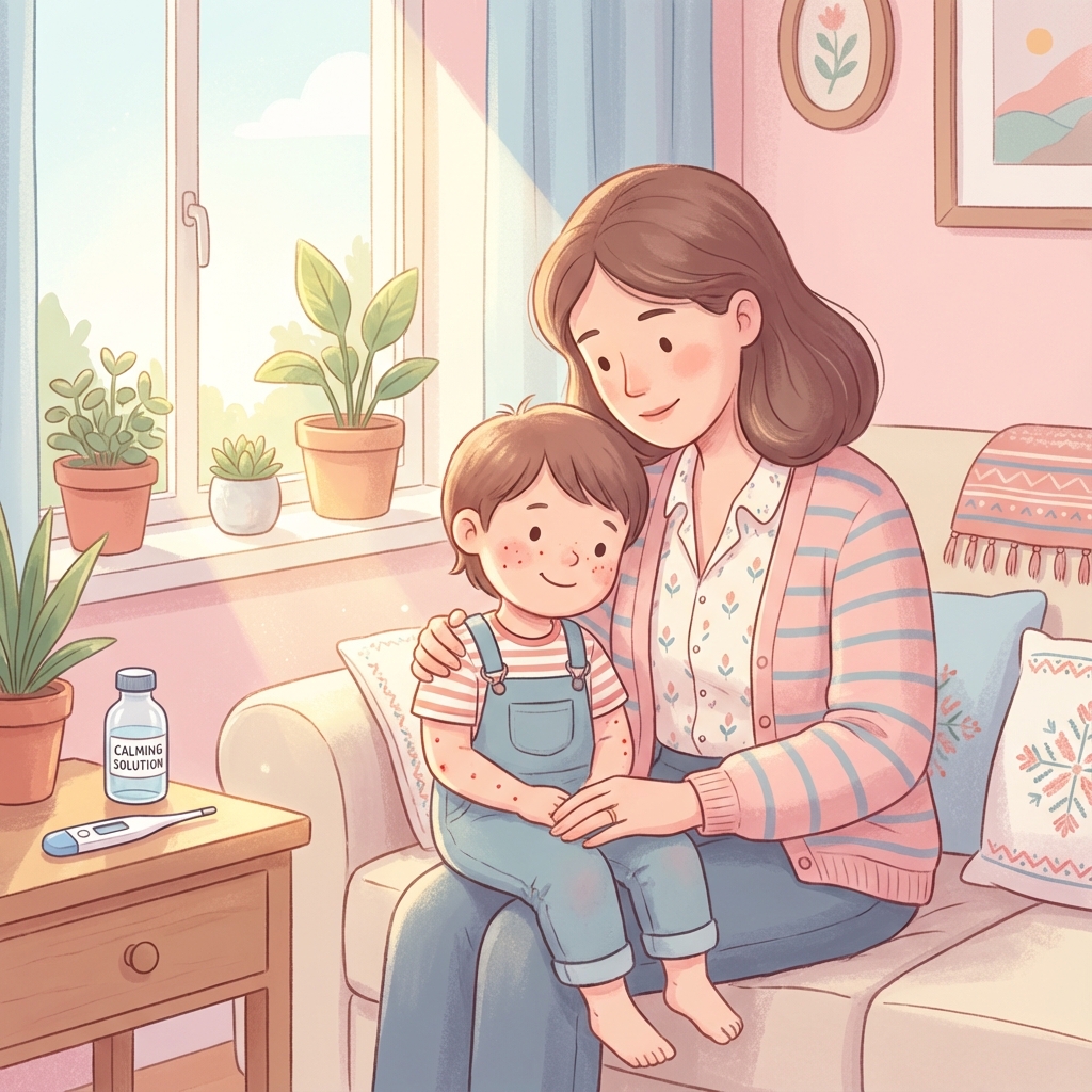 Ce este varicela — copil cu vărsataică de vânt primeşte îngrijire de la mamă