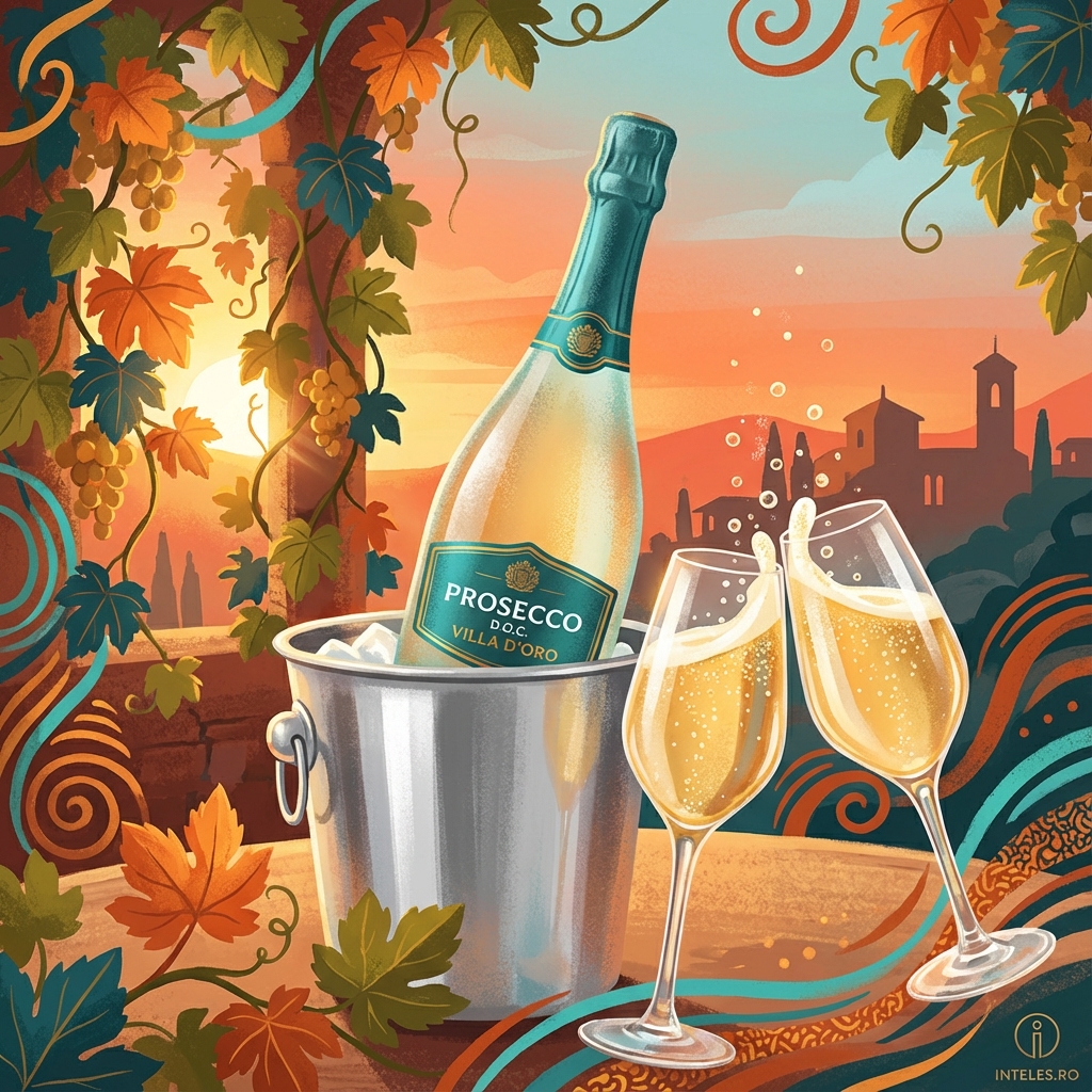 Vin spumant Prosecco intr-o frapiera cu gheata