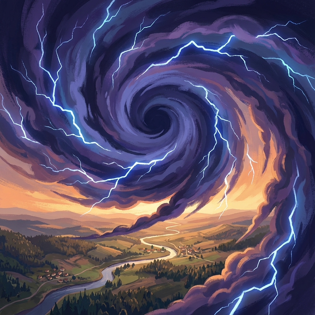 Ciclon cu spirala caracteristică a vânturilor deasupra oceanului - fenomen meteorologic extrem