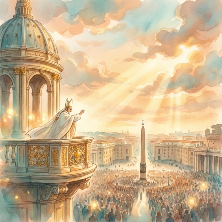 Papa dând binecuvântarea Urbi et Orbi de la balconul Bazilicii Sfântul Petru din Vatican