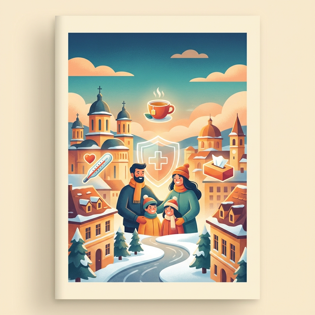 Virus gripal nou H3N2 - ilustrație protecție familie în sezonul de gripă