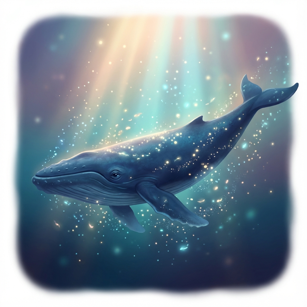 Balenă maiestuoasă înotând în adâncul oceanului - simbol al viselor și subconștientului