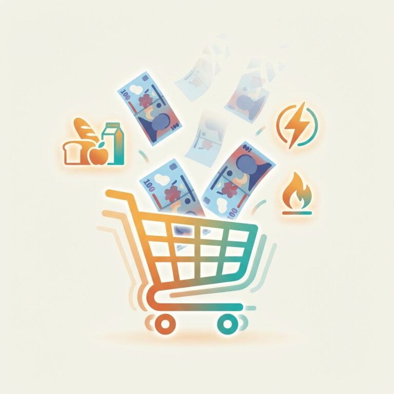 Ce înseamnă inflație - ilustrație cu coș de cumpărături și bani care scad în valoare