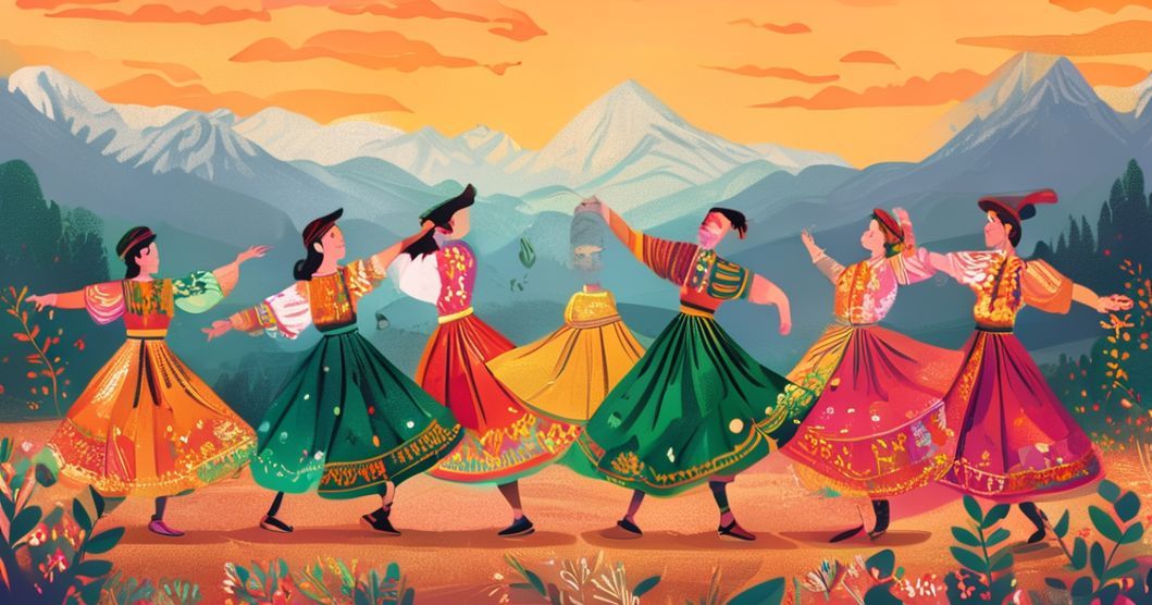 Dans popular tradițional românesc huțulca executat de oameni în costume folclorice colorate, reprezentând patrimoniul cultural al Bucovinei și Moldovei