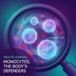 Ilustrație monocite și celule albe din sânge la microscop