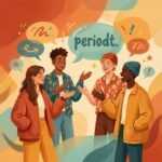 Ilustrație vibrantă cu tineri în conversație animată, exprimând acord empatic - periodt