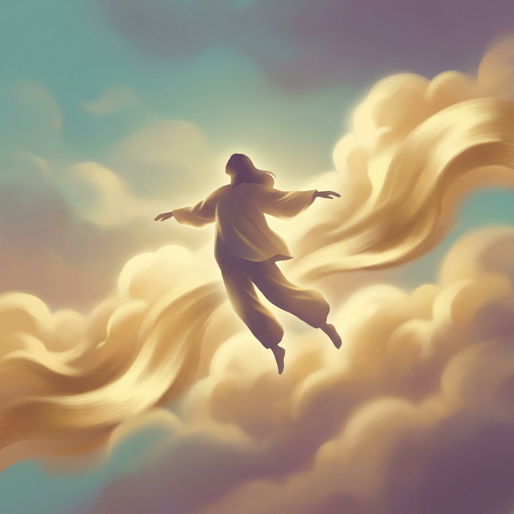 Ilustrație suprarealistă reprezentând senzația de zbor în vis - libertate și aspirații