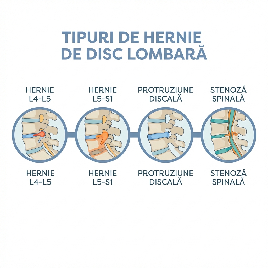 Infografic tipuri de hernie de disc lombară