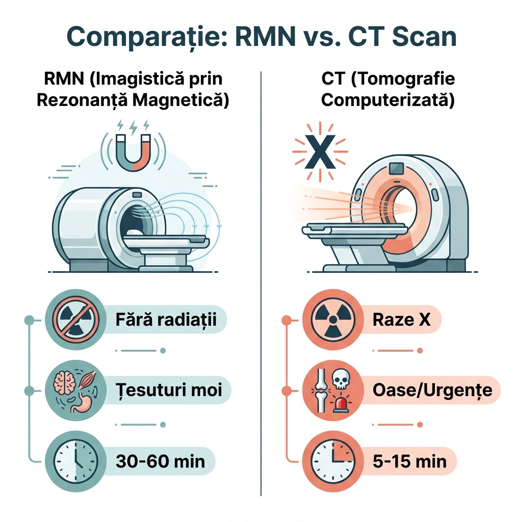 Infografic comparație RMN vs CT