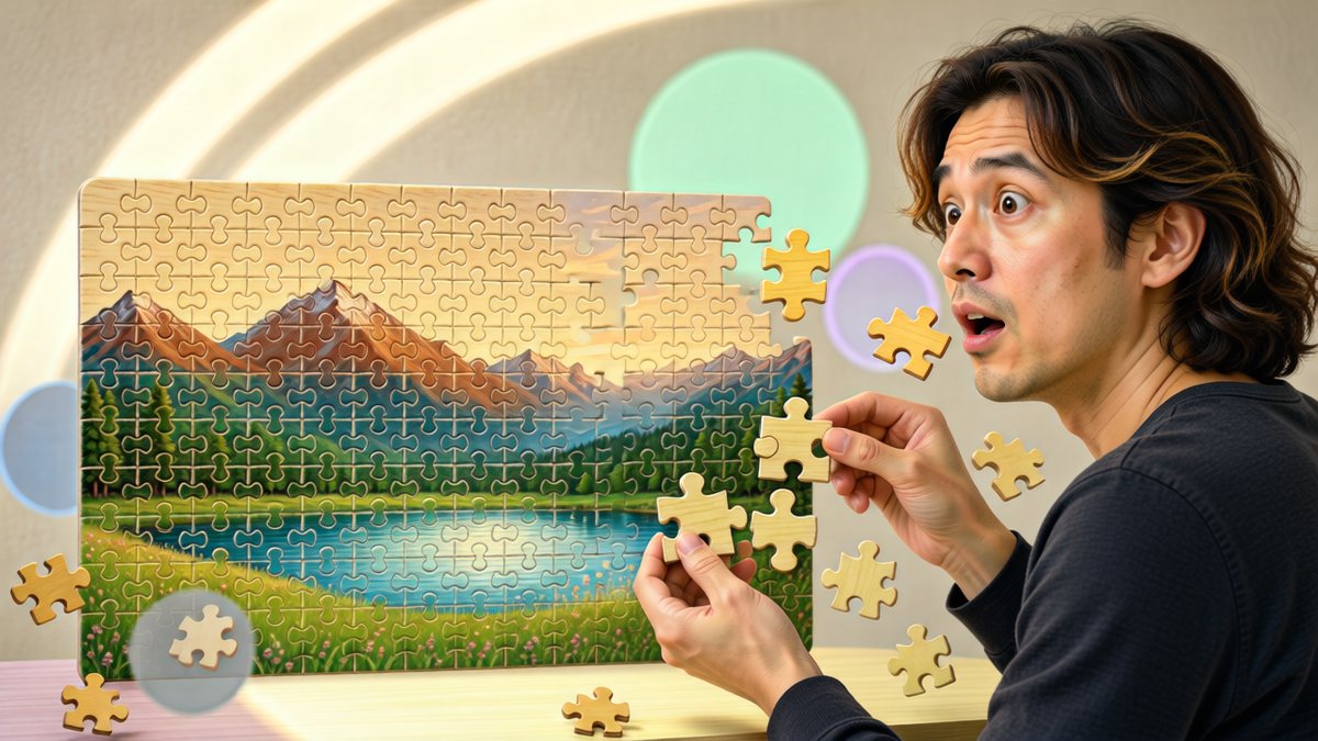 O persoană potrivește piese de puzzle într-o imagine coerentă.