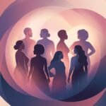 Ilustrație abstractă cu culorile steagului bisexualității — roz, violet și albastru — reprezentând diversitatea identităților