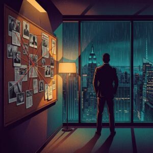 Ilustrație editorială despre cazul Jeffrey Epstein - putere, secrete și justiție