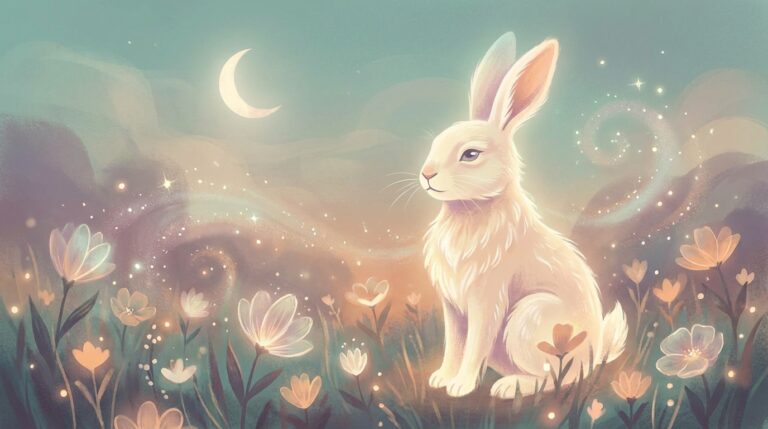 Iepure într-o pajiște luminată de lună — ce înseamnă când visezi iepure, simbol de fertilitate și noroc