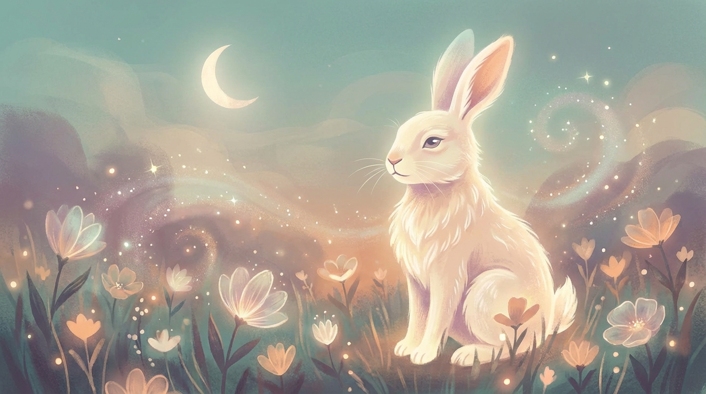 Iepure într-o pajiște luminată de lună — ce înseamnă când visezi iepure, simbol de fertilitate și noroc