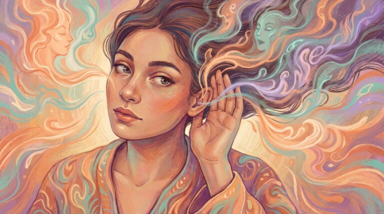 Femeie atingându-și urechea - superstiții românești despre mâncărimea urechii