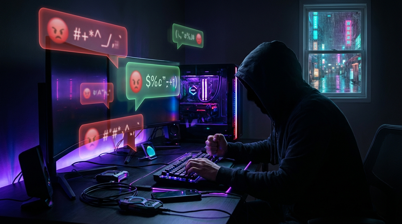 Gaming setup cu atmosfera toxica reprezentand termenul turbocancer