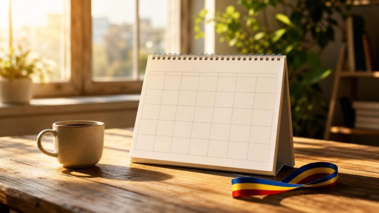 Calendar pe o masă de lemn lângă o ceașcă de cafea - zile libere legale 2026