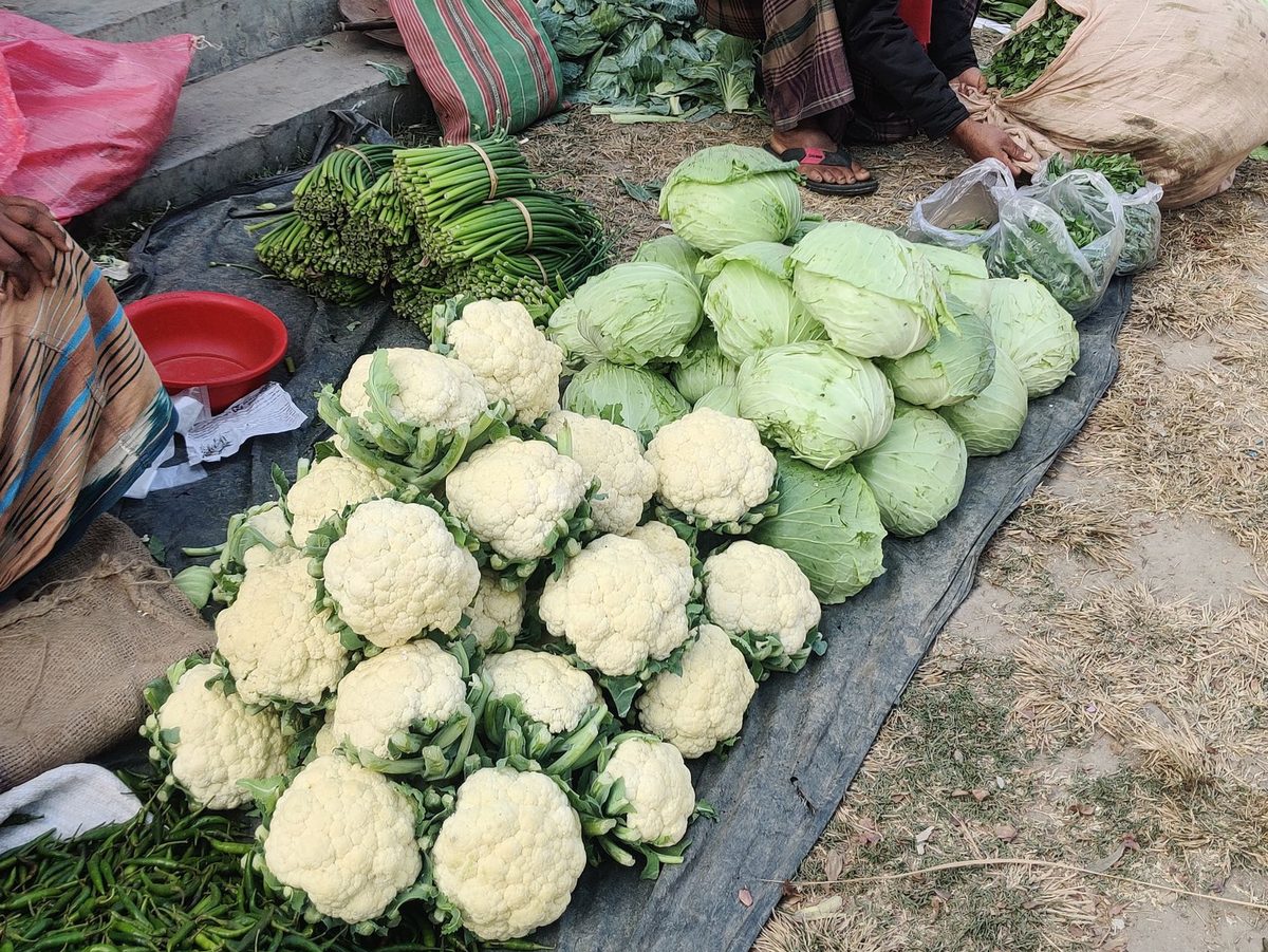 Căpățâni de varză pe taraba unei piețe de legume
