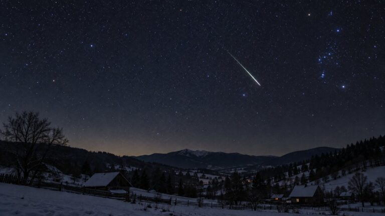 Meteor traversând un cer nocturn cu stele