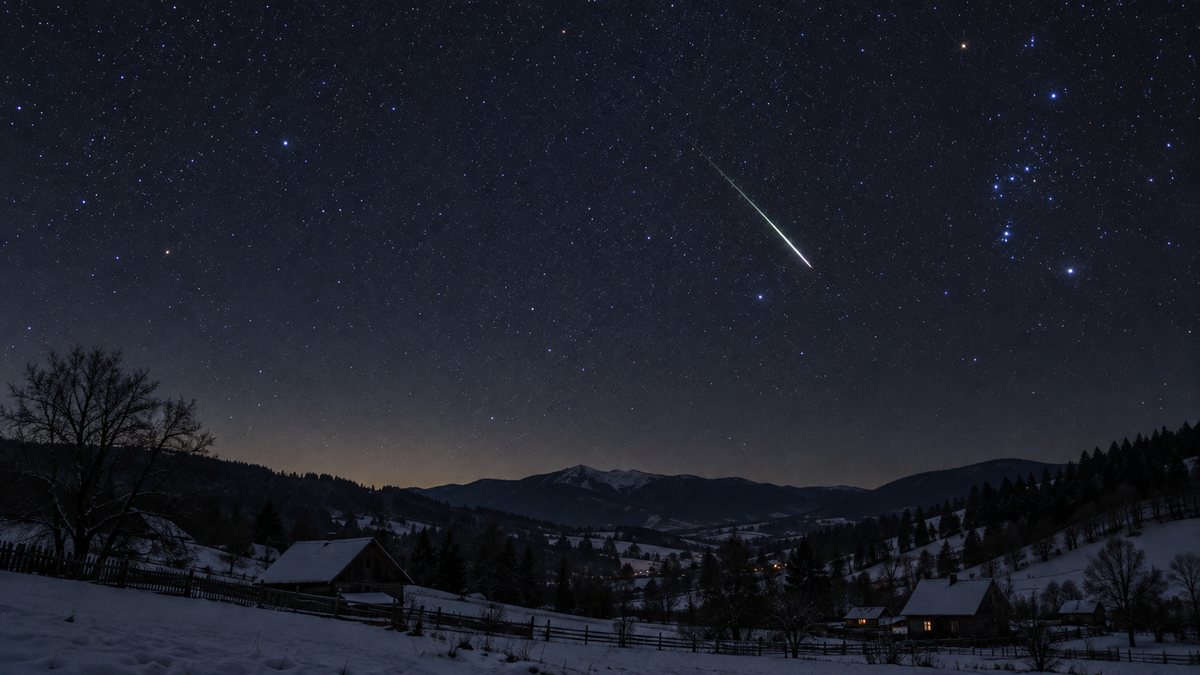 Meteor traversând un cer nocturn cu stele