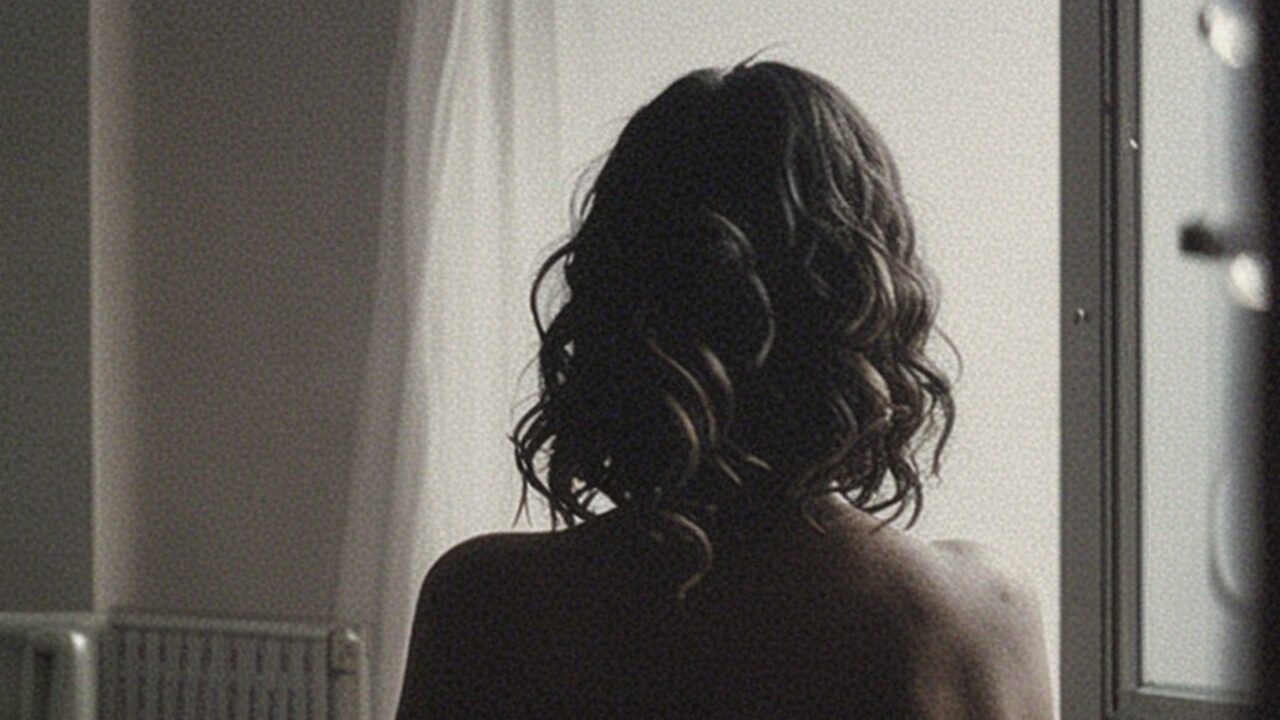 O persoană privită din spate, cu păr ondulat de culoare închisă, stând în fața unei ferestre prin care pătrunde lumina naturală a dimineții.